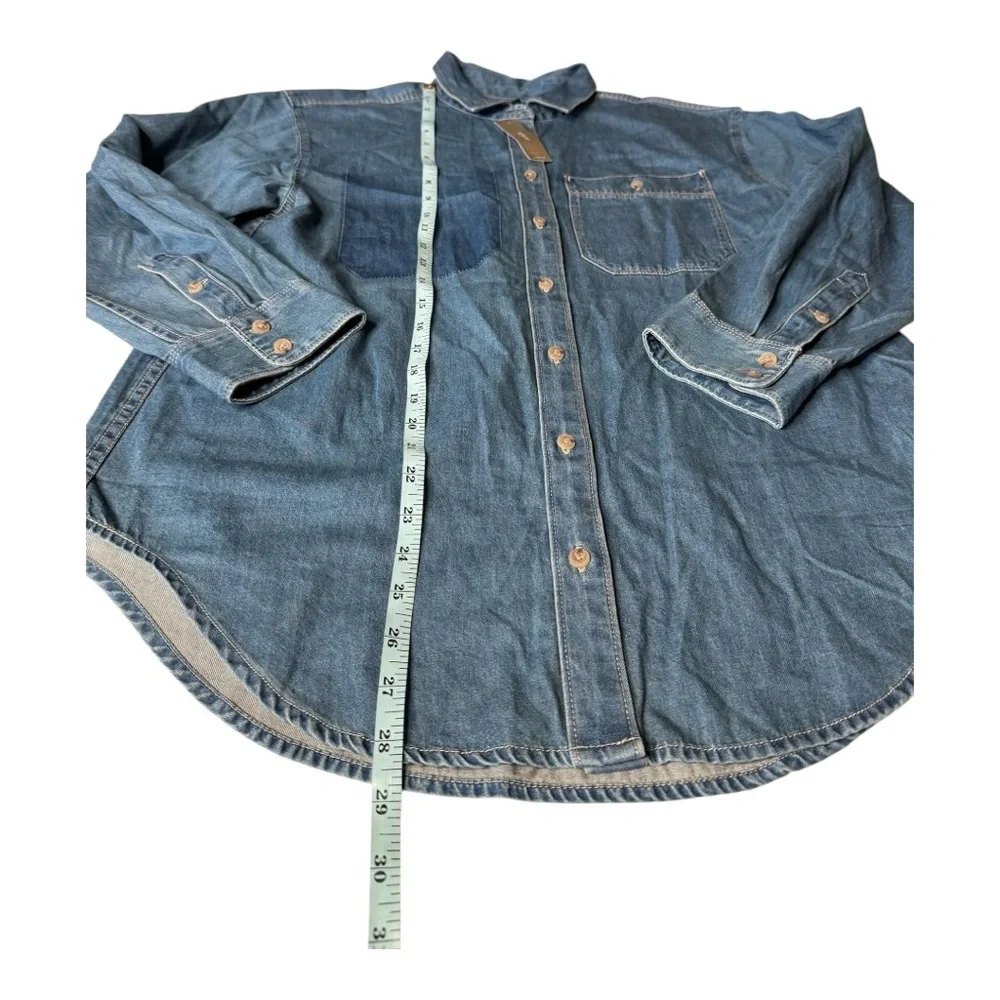 J Crew Chambray Button Down Relaxed Fit Denim Faux Pocket Shirt NEW‎ BY725